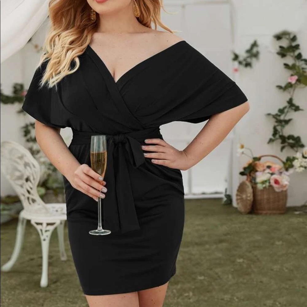 Surplice Neck Belted Dress | SHEIN Curve | Plus Size